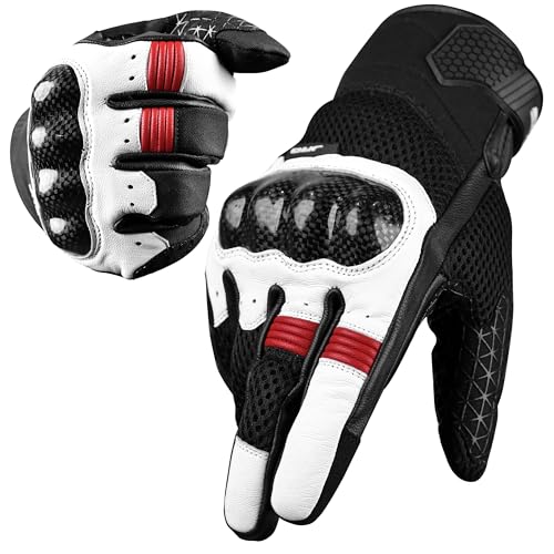 J.A.G. Leather Motorcycle Gloves for Men - Carbon Fiber Knuc...