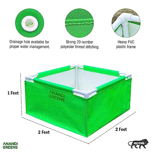 Image of Anandi Green's HDPE UV Protected 360 GSM Green Color Rectangular Plants Grow Bags Suitable for VegetableTerrace Gardening with PVC Pipe Support Pack of 1 (2x2x1 FIT)