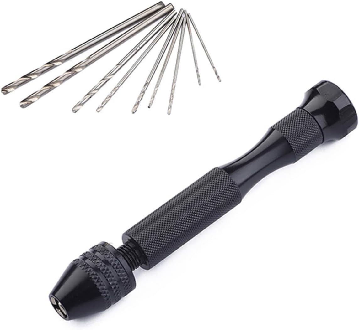 Black Precision Pin Vise Hand Drill with 10-Piece Twist Drill Bits Set for Jewelry Making and Crafts Manual Rotary Tool