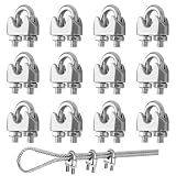 Rybtd Morsetti per Cavo Acciaio 12 Pezzi Morsetto Cavo Acciaio 6mm e Ditale M6，Morsetti per Filo Stendibiancheria M6 Morsetti Stendibiancheria per Fune Metallica 6mm,Usato per Corde in Acciaio 5mm