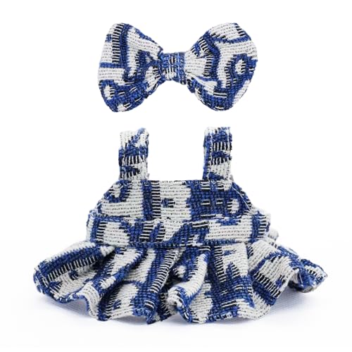 LYBHYQTII Clothes for 17cm Dolls Premium Dolls Accessories with Chic Grid Bow Spaghetti-Strap Dress Set, High-End Fashion Outfit for Play & Display, Blue