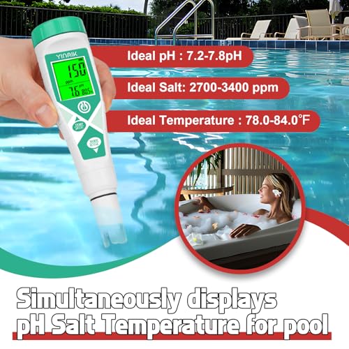 Image of YINMIK Pool pH Salt Tester, Digital Salinity Meter for Saltwater Pool, Simultaneous Display Salt pH TDS for Koi Pond, Reef Tank, Aquarium, Hydroponic PPM pH EC Reader, Hydrometer with S.G. Card