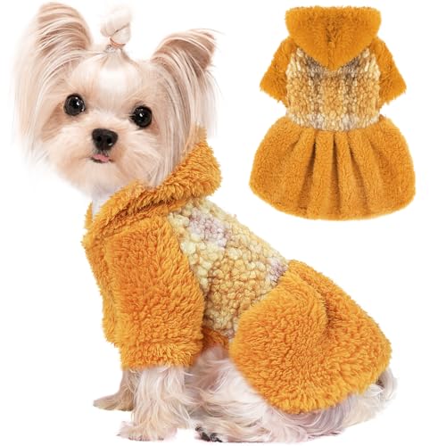 XXS-Dog-Sweater-Dress-Fleece-Warm-Dog-Dresses-for-Small-Dogs-Girl-Dog-Winter-Clothes-Small-Dog-Hoodie-Dress-Pet-Clothes-Dog-Dress-Outfit-for-Chihuahua-Yorkie-Teacup-XX-Small-Yellow