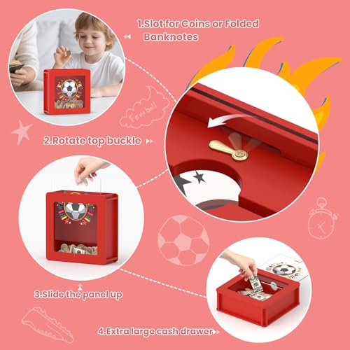 Image of Summidate Wooden Soccer Money Box, World Cup Theme Piggy Bank for Kids and Adults, Personalized Football Savings Jar with Clear Window and DIY Stickers, Decorative Sports Gifts for Teenagers & Fans
