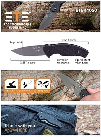 Miniatura 8 de ETEK1051 ETE EDC Workhorse 3.2" Combo Abridor asistido, cuchillo de mango G-10