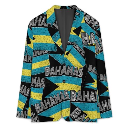 Vintage Bahamian Flag Men's Slim Suit Long-Sleeve Prom Tuxedo Classic Two Button Business Jacket3