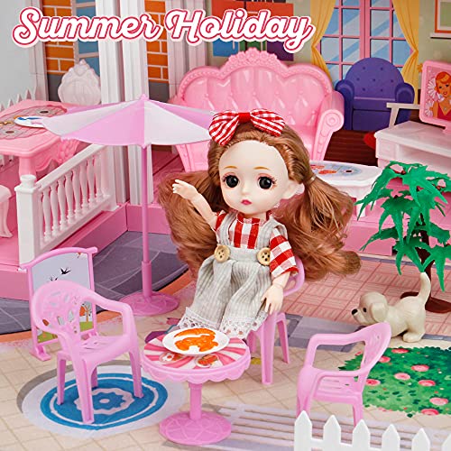 Doll House Dreamhouse For Girls,Stem Dollhouse Diy Building Toys With Play Mat,Lights,Furniture,Accessories,Doll,Pets,Best Pretend Play House Gift For 3 4 5 6 7 Year Old Kids Girls (3 Rooms Playhouse) #TOP2