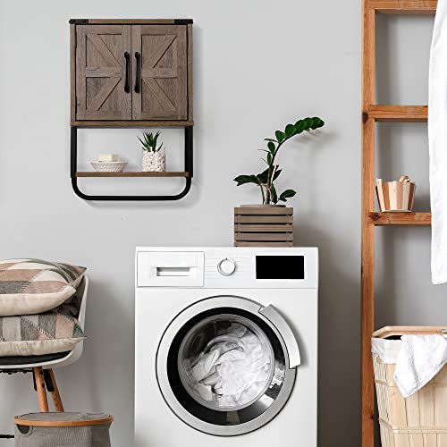 Rustown Farmhouse Rustic Medicine Cabinet With Two Barn Door,Wood Wall Mounted Storage Cabinet With Adjustable Shelf And Towel Bar, 3-Tier Bathroom Cabinet For Bathroom, Living Room(Washed Oak) #TOP1