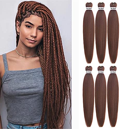 Pre Stretched Braiding Hair Brown 22" Yaki Texture Braid Hair Extensions 6Pcs/Lot Hot Water Setting Professional Soft Crochet Twist Hair (30#)