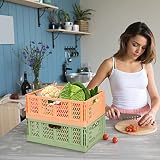 Regalkörbe 4 Set Plastik Lagerkisten Faltbar Aufbewahrungsboxen Küche Schubladeneinsätze Stapelbare Regal Körbe Lagerkästen Transport boxen Schrankbehälter Cubes Home Office Schlafzimmer- Rosa + grün