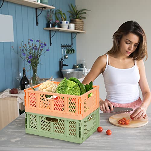 Regalkörbe 4 Set Plastik Lagerkisten Faltbar Aufbewahrungsboxen Küche Schubladeneinsätze Stapelbare Regal Körbe Lagerkästen Transport boxen Schrankbehälter Cubes Home Office Schlafzimmer- Rosa + grün