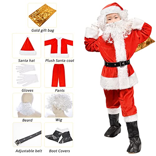 Novint Children’s Santa Suit Costume For Kids Red Deluxe Velvet Santa Suit Halloween Christmas Party Cosplay Costome (9Pcs) (L, Red) #TOP1