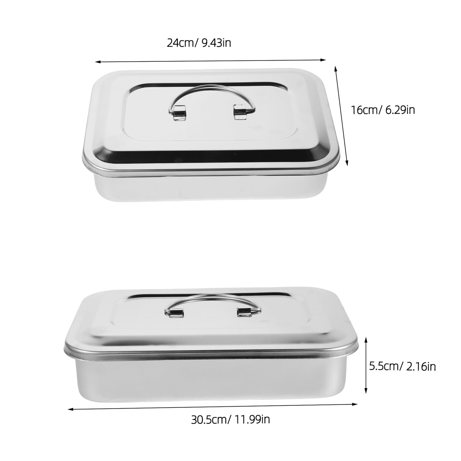 Tragbare Sterilisationsbox aus Edelstahl 2 Stück mit Deckel Rechteckige Medizinische Instrumentenschale Autoklavierbar für Klinik und Labor Rostfrei 24x16cm 30x20cm