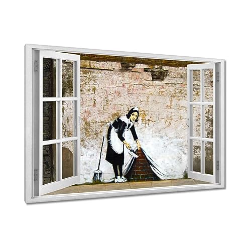Tableau sur toile Banksy Maid 120x80 cm pour sublimer votre salon contemporain