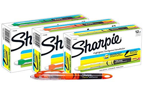 Sharpie Accent Pen-Style Highlighters, 12 Fluorescent Orange, 12 Fluorescent Yellow & 12 Fluorescent Green, Total of 36 Highlighters