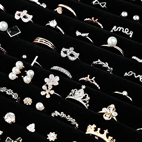 Image of BucketList Women's Velvet Glass Ring Earrings Jewelry Box - Display Storage Showcase Holder Organizer (100 Slot Ring Jewellery Box-Black)