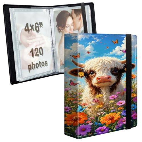 Image of Photo Album 4x6 120 Photos with Strong Elastic Band, Cute Highland Cow