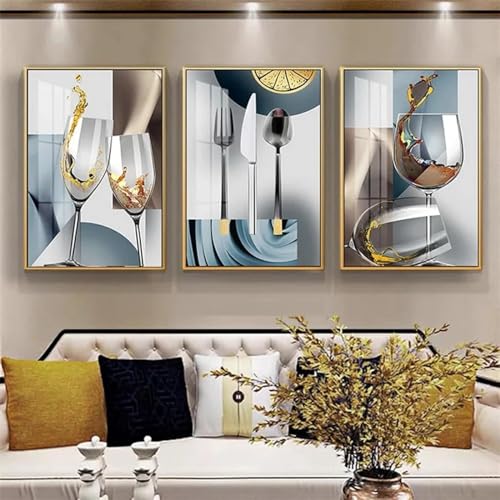 Toile peinture restaurant grand format KEBIA pour habiller un grand mur vide triptyque 70x100cm