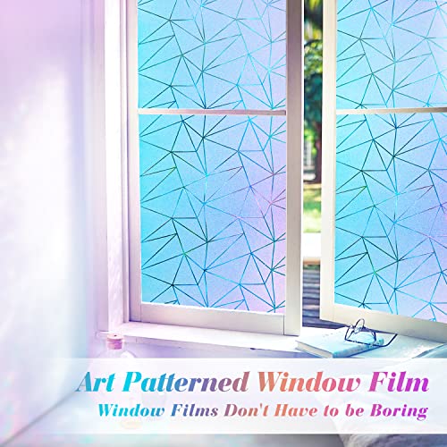 Coavas Rainbow Window Film Privacy: Holographic Decorative Stained Frosted Glass Window Stickers Bathroom Prism Window Clings Removable Opaque Static Cling Non-Adhesive Door Covering 17.5 X 78.7Inch #TOP3