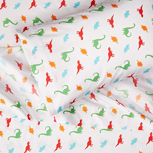 Amazon Basics Kid's Sheet Set - Soft, Easy-Wash Lightweight Microfiber - Twin, Multi-Color Dinosaurs #TOP1