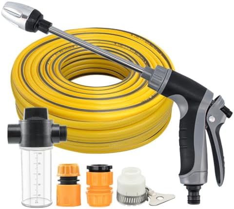 Power Blast Plus Pressure Washer, Adjustable High-Pressure Hose Nozzle for Car Washing, Garden Watering and Outdoor Cleaning，Foam Cannon + Plastic 3-Way Connector + 15m Round Hose