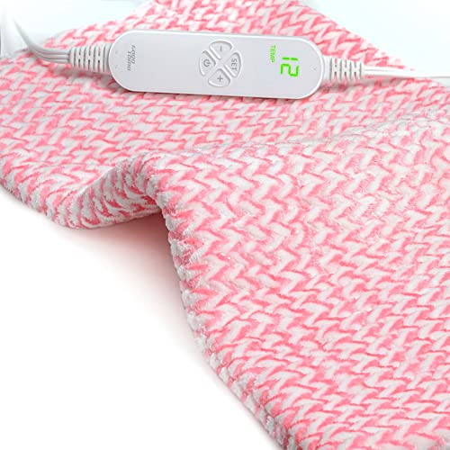 Image of GOQOTOMO Fast-Heating Electric Heating Pad for Back/Waist/Abdomen/Shoulder/Neck Pain and Cramps Relief - 12 Heat Levels, 8 Timers with Countdown, Stay on, Machine Washable-PW01(Pink)