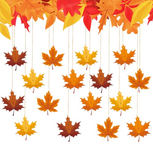 16 Pack Thanksgiving Fall Leaves Hanging Decorations - Festive Maple Leaf Garland, Autumn Hanging Fall Decor Ornaments for Thanksgiving Party Supplies Classroom Ceiling Wall Decoration - image 1