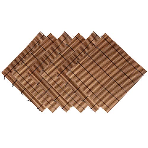 BambooMN 6 Pieces Carbonized Brown Bamboo Sushi Making Rolling Mats 9.5" x 9.5", All Natural Bamboo