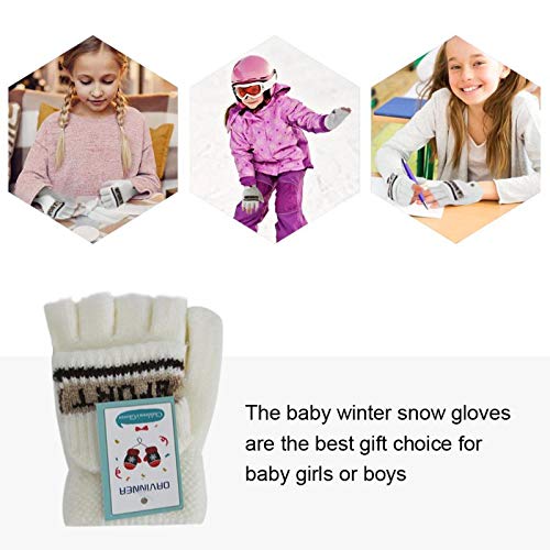ORVINNER 2 Pairs Kids Winter Gloves Boys Convertible Fingerless Toddler Gloves, Children Warm Thicken Knit Gloves Baby Mittens (White/Gray-Green, 3-10 Years)