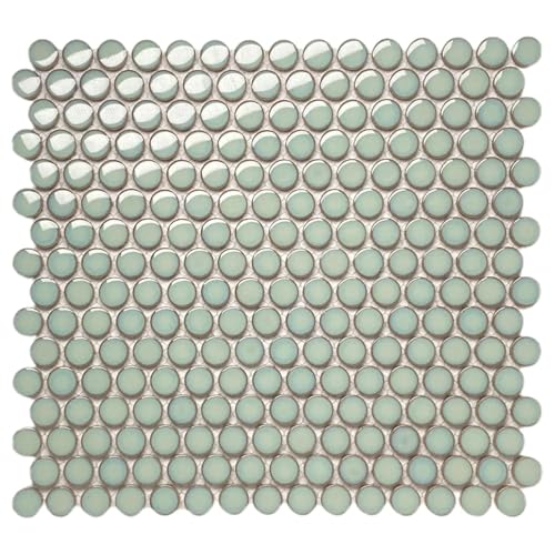 Tenedos Penny Round Vintage Green Glossy Porcelain Mosaic Tile for
