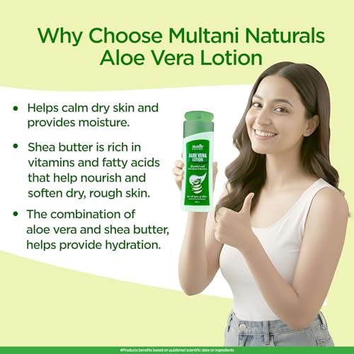 Image of Multani Naturals Aloevera Lotion 100 ML | Enriched with Goodness of Aloevera & Shea Butter | Soothe, Hydrate & Freshen Dry Skin | Suitable for Summer | Lightweight, NonSticky & Non-Greasy formula | For both men and women
