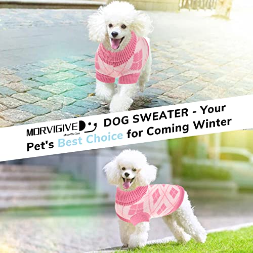 Morvigive Rhombus Knit Small Dog Sweaters, Turtleneck Puppy Jumper Warm Kitten Pullover Sweater For Cold Weather, Dogs & Cats Soft Sweatshirts Boys Girls Pet Knitwear Clothes For Fall Winter White S #TOP5