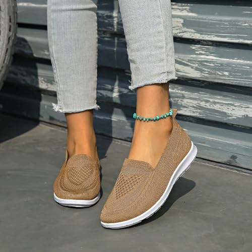 Sports Direct co UK Slip on Trainers Women Wide Fit Wedge Shoes Lightweight Cushion Arch Support Running Sneakers Breathable Soft Sole Mesh Orthopedic Shoes Non Slip Walking Trainer Brown 5 - Image 3