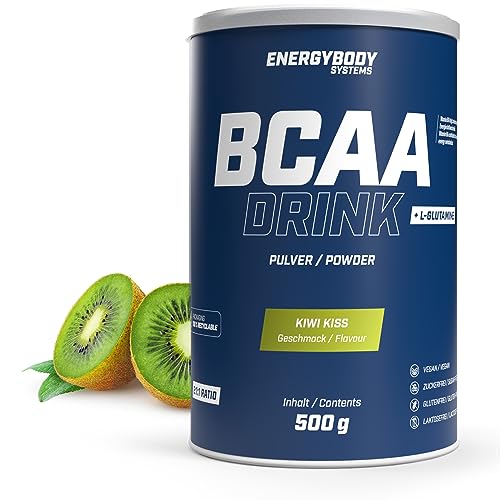 Energybody BCAA Pulver Kiwi 500g / bcaa Drink als Aminosäuren Pulver/BCAA-Powder plus L-Glutamin/BCAAs, Glutamin / 41 Portionen