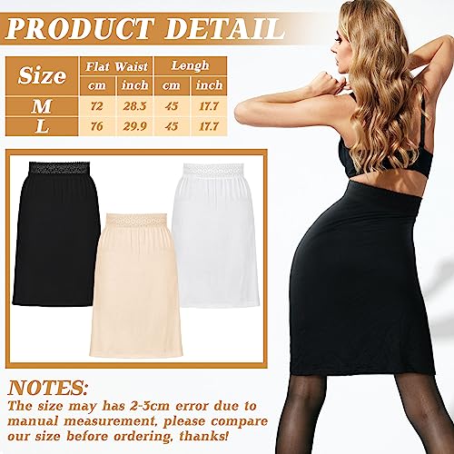 Newcotte 3 Pcs Women Half Slips for Under Dresses Knee Length Half Slips Underskirt with Lace Waistband for Women3