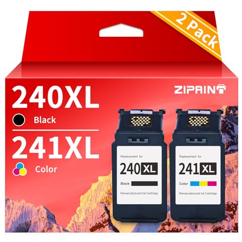 ZIPRINT PG-240XL/CL-241XL Remanufactured Ink Cartridge Replacement for Canon 240XL 241XL Combo Pack Work with Pixma MG3620 MG2120 MX432 MX472 MX532 MG3520 MX452 Printer (Black, Tri-Color) 240XL 241XL