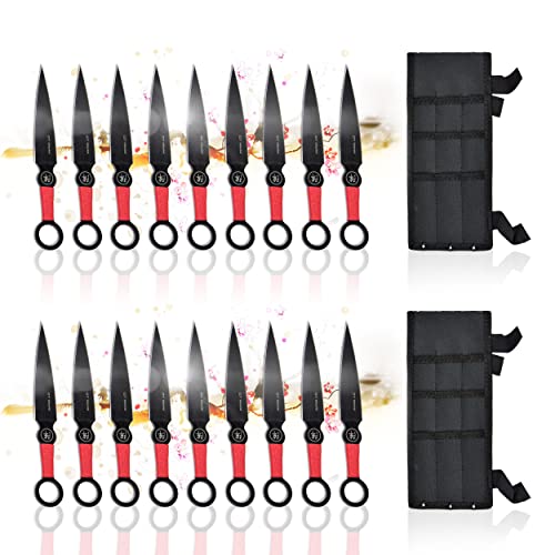 Swords and more - Swords and more Edelstahl-Kunai, 18er-Set mit Scheide, rutschfester Griff, japanische Wurfmesser, Stahl, Zubehör für Anime-Cosplay, Schwarz (18 Wurfmesser)