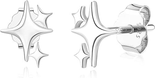 JIAYIQI 925 Sterling Silver Stud Earrings Simple Mini Bar Circle Dot Heart Star Lightning Bolt Stud Earrings 14K Gold Plated Cartilage Earrings