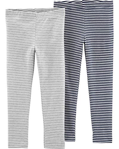 Carter's Girls' Baby, Toddler, Kids, 2 Pack Cotton Leggings, Grey/Navy Stripes, 14 Kids