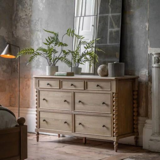 Levon Artisan Rustic Country Cottage Light Oak Wood 7 Drawer Chest of Drawers Large Hand-Carved-image-35