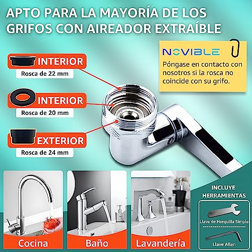 Miniatura 5 de Grifo Giratorio 1080 Adaptador - Aireadores De Grifos Universal 1440 De Latón Para Cocina Y Baño - Extensor De Grifo De Agua Con 2 Modos Boquilla - Extensión Faucet Con Filtro