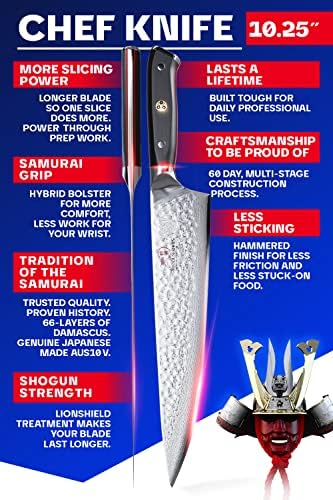 DALSTRONG Chef Knife - 10.25" (26 cm) - Shogun Series - Damascus - Japanese AUS-10V Super Steel - Black Handle - w/Sheath