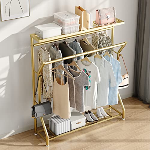 Porte-manteau robuste à double poteau avec étagères pour chambre 120cm