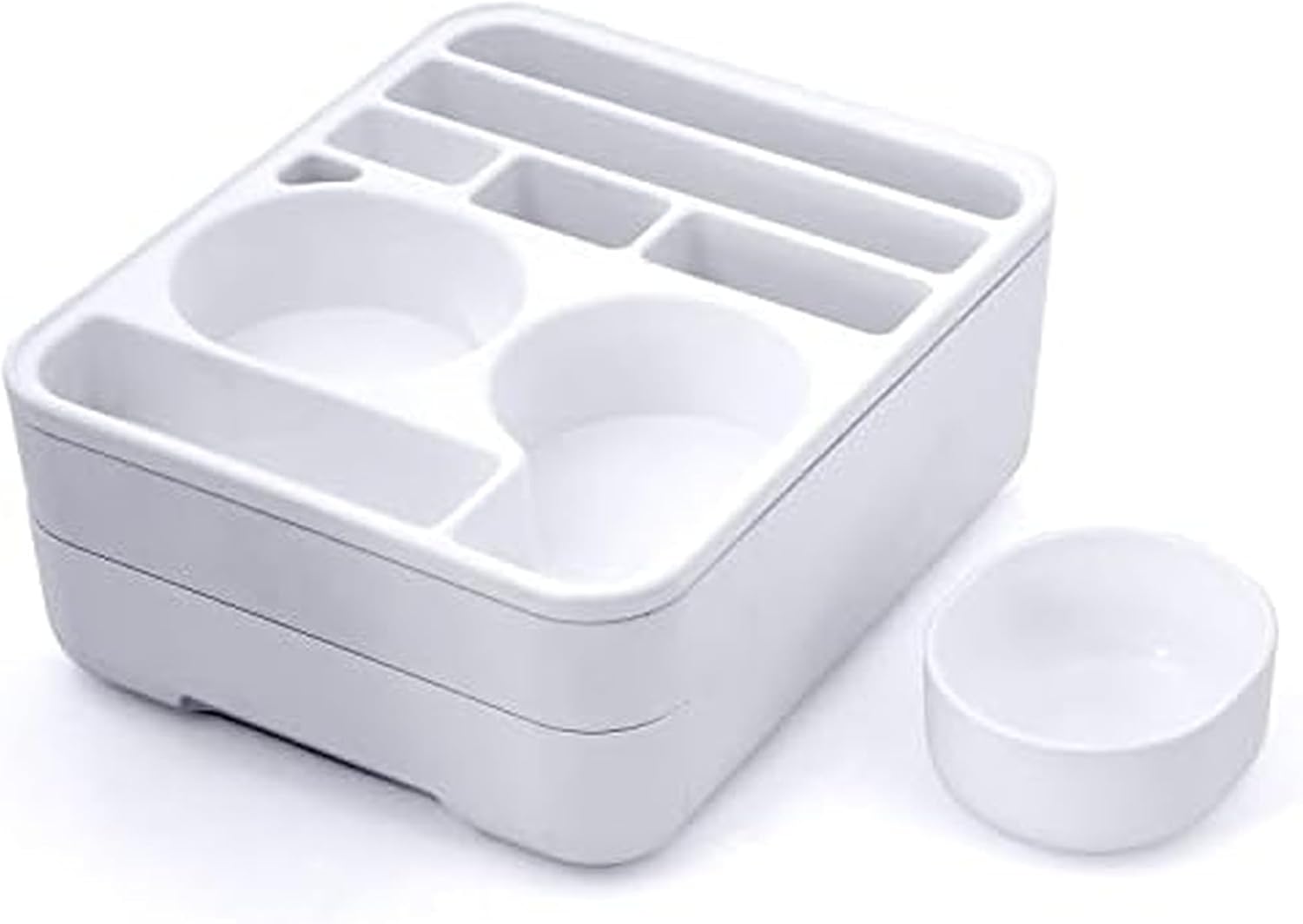Copco Couch Caddy Organizer with Removable Snack Cup - Versatile Storage Solution for Remotes, Glasses, Snacks, and More, White