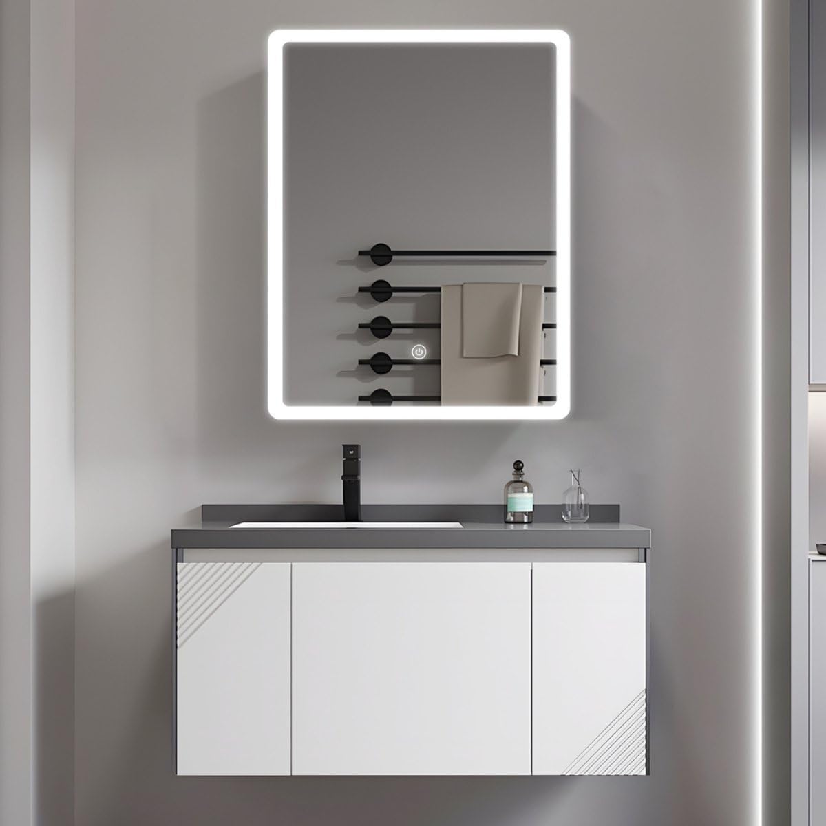 SensaHome Armario con Espejo y Luz LED - Armario para Baño - 3 Colores de LED - 50x70cm