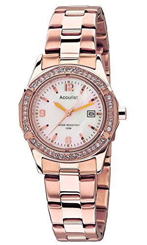 Accurist Women's Quartz Watch with Mother of Pearl Analogue Display and Rose Gold Stainless Steel Bracelet LB1545