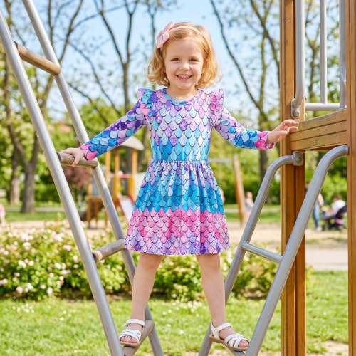 Image of Toddler Little Girls Casual Dresses Short Sleeve Crew Neck Graphic Cartoon Dress for 2-8 Years