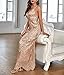 Women's V Neck Spaghetti Straps Sequin Sparkly Glitter Irregular Hem Prom Dress Bcakless Maxi Evening Gowns M Beige
