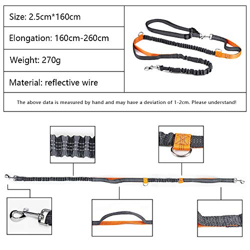 Hand Free Dog Lead, Dog Walking Belt Ajustable Dogs Leash Waist Belt Pet Leash Coupler Running and Jogging Lead Belt with Retractable Bungee, Reflective Stitching for up 110lbs Dogs - 6