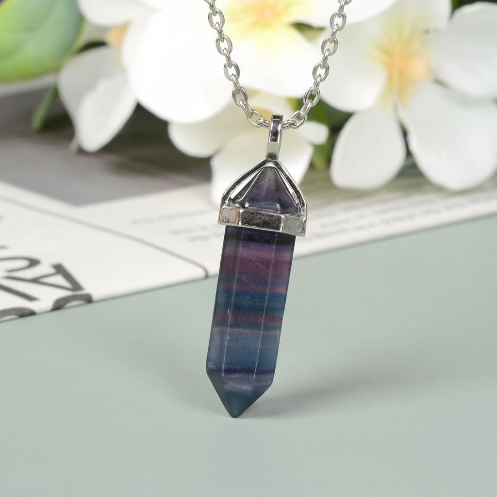 Gemstone Healing Crystal Pendant Double Point Bullet Necklace 20 Inches